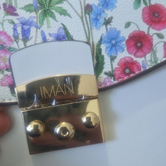 NEW IMAN White Cream Satchel Floral Design - Picture 2 of 4